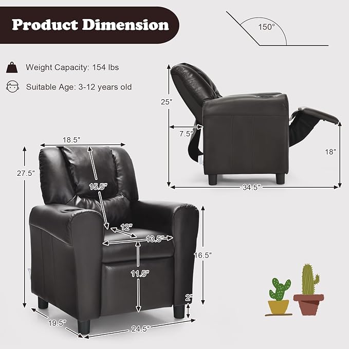 Charles Kids Recliner Chair, Coffee