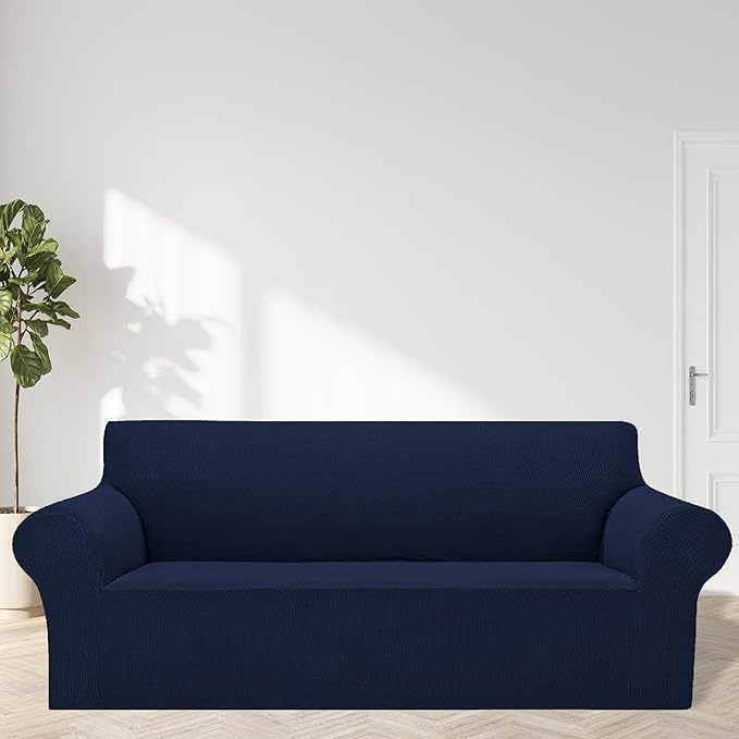 2025 New Stretch Oversized Sofa Slipcovers Couch Sofa Cover for 4 Seater Furniture Protector Covers with Elastic Bottom Jacquard Fabric Small Checks for Pets, Kids - Navy