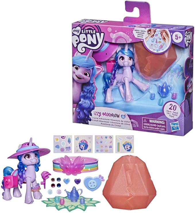 My Little Pony: A New Generation Movie Crystal Adventure Izzy Moonbow - 3-Inch Purple Pony Toy, Surprise Accessories, Friendship Bracelet