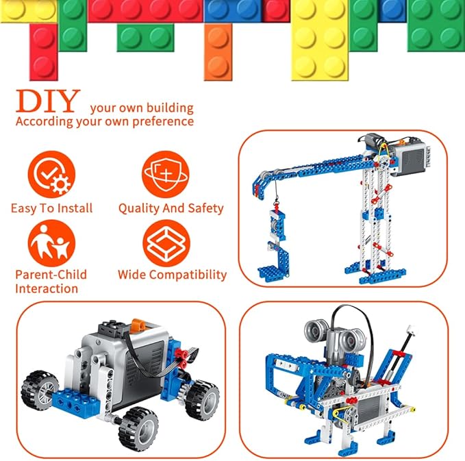 5-in-1 Motor Kit Compatible with Lego Technic：M Motor,Battery Box,2.4G Receiver,Remote Control， with Building Block Tool Kit：Brick Separator, Multi-Use Hammer, Block Pliers