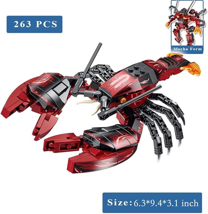 Sea Creatures Building Toy Ocean Animal Building Blocks Sets 2 in 1 Lobster Figures for 6 Plus Years Old Boys and Girls Gift for Birthday Christmas (263pcs)