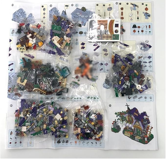 Street View Halloween Haunted House Bricks Model Set, 765Pcs DIY Building Block Assembly Mini Particle Construction Toy