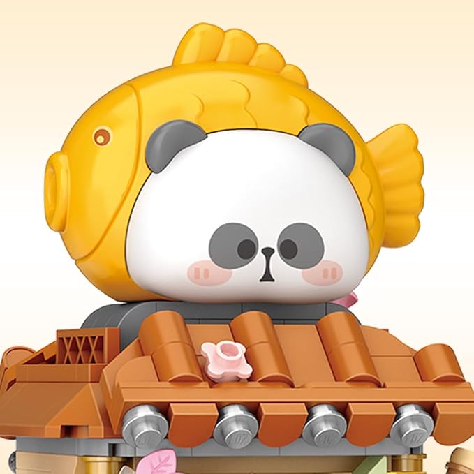 Panda Street Scene Building Kit, Openable Taiyaki Shop Building Set for Boys Girls Age 8+,858pcs Mini Bricks