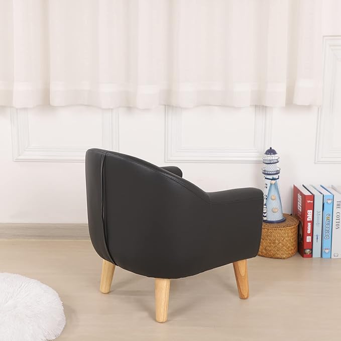 Getifun Single PVC Kids Sofa Chair, Toddler Sofa and Couch with Wooden Legs, Children Armchair for Children Gift (Black)