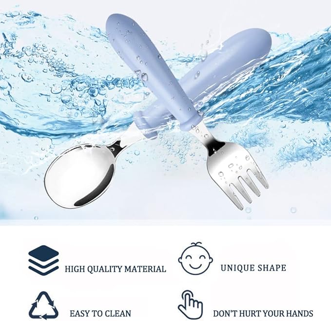 Pimoys 12 Pieces Toddler Utensils Kids Silverware Set Baby Forks and Spoons, Stainless Steel Childrens Safe Cutlery with Round Handle for Self Feeding, Dishwasher Safe