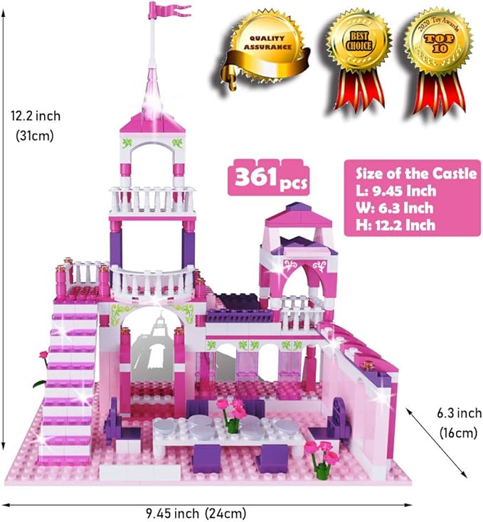 Girls Castle Building Blocks Toys for Girls 361 Pieces Princess Castle Construction Toys Set Building Bricks Toys for Kids Christmas Birthday Gift Education Building Blocks Toys