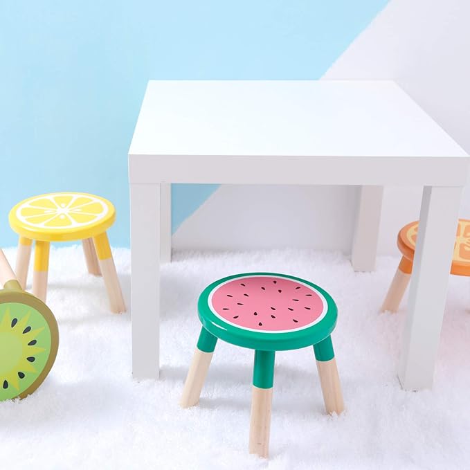 RUYU 9 Inch Kids Solid Hard Wood Fruit Chair, Crafted Hand-Painted Wood with Assembled Four-Legged Sitting Stool, Bedroom, Playroom, Orange Furniture Stool for Toddler, Children, Boys, Girls(Orange)