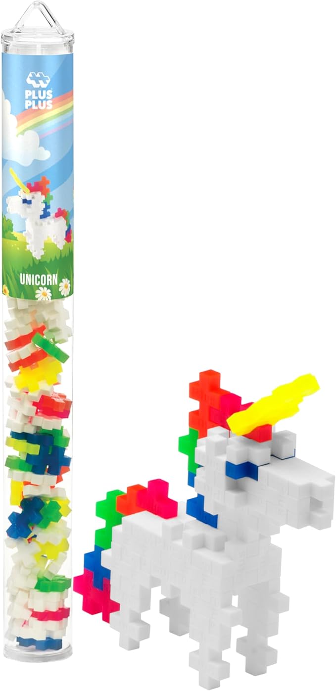 Plus Plus 3D Figure Building Block Set, Fun Stem Toys for Kids, 70 Interlocking Pieces - Unicorn Mini Maker Tube