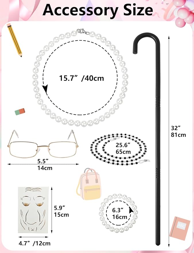 Kids Old Lady Costume for Girls 100 Day of School Costume Girls Grandma Costume Dress 100th Day of School Costume