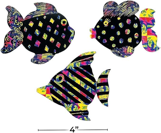 Fun Express Magic Color Scratch Fish (24Pc) - Crafts for Kids and Fun Home Activities - VBS Vacation Bible School Supplies/Décor