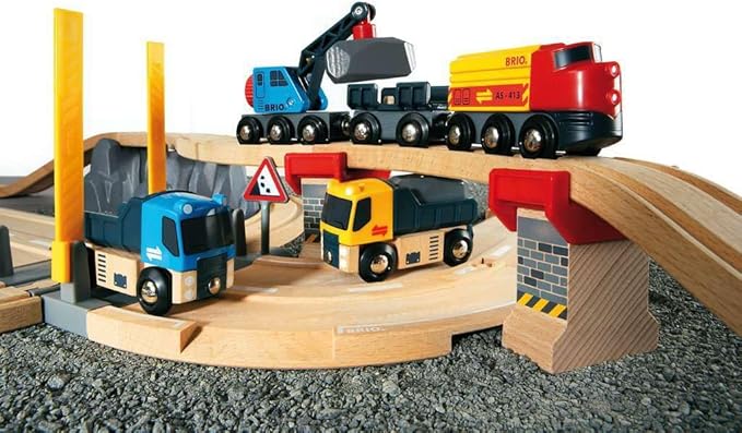 BRIO World 33210 - Rail & Road Loading Set - 32 Piece Wooden Train Set | Ideal for Kids Aged 3+ | with Special Crane Car & Flatbed Idea
