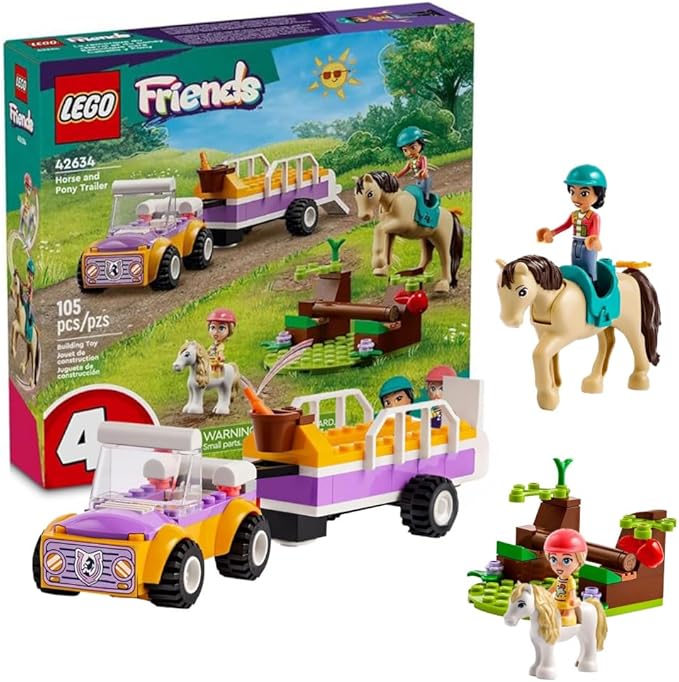 LEGO Friends Horse and Pony Trailer Playset, Building Toy for Kids, Creative Play Gift with Liann and Zoya Characters and 2 Animal Figures, Toy for 4 Year Olds and Up, 42634