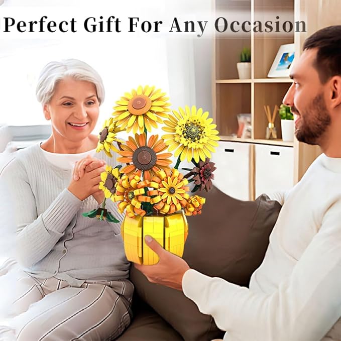 Flowers Building Sets for Adults, Van Gogh Prints Art Botanical Collection for Woman Girls 14+, Sunflowers Pot Bouquet Plants Kits Compatible with Lego Flowers, Home Decor/Christmas/Valentine, 11002