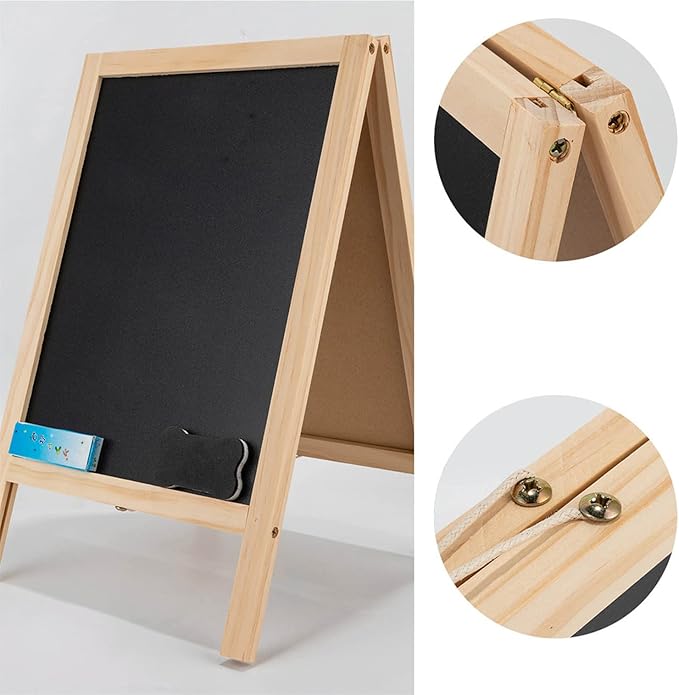 Easel Kids,Kids Wooden Art Easel Double-Sided Whiteboard and Chalkboard,Kids Easel Double Sided Foldable Standing Large Painting Space Poplar Structure Wooden Easel 25x40cm with Accessories
