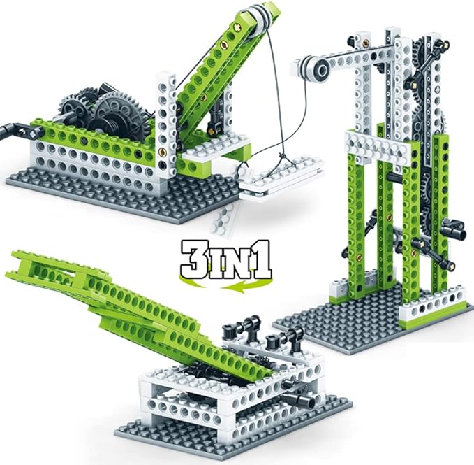 STEM Mechanics Gears Construction Kit 13 Models in 1, Motion Essential Set, Ferris Wheel/Merry-go-Round/Seesaw/Crane/Windmill Engineering Science Education Building Kit