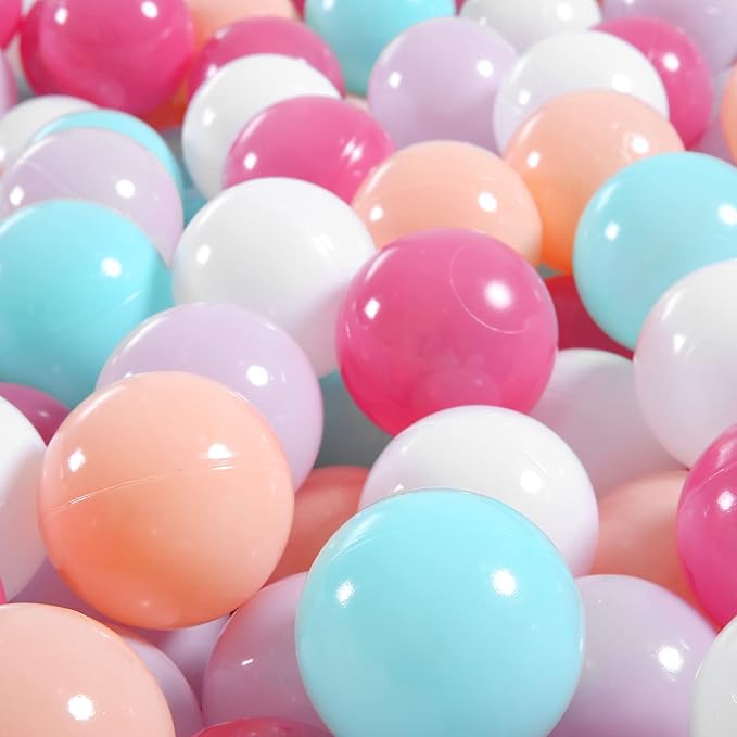 GOGOSO 100 Ball Pit Balls - Pink Soft Plastic Balls Phthalate Free BPA Free Play Balls for Ball Pool Birhtday Party Girls Kids with Storage Bag, 2.15inches