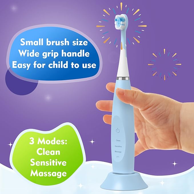 Kids Electric Toothbrushes Sonic Rechargeable Tooth Brush Gifts for Boys and Girls Smart Timer Power Toothbrush - Blue 3 4 5 6 7 8 9 10 11 12 (Pink)