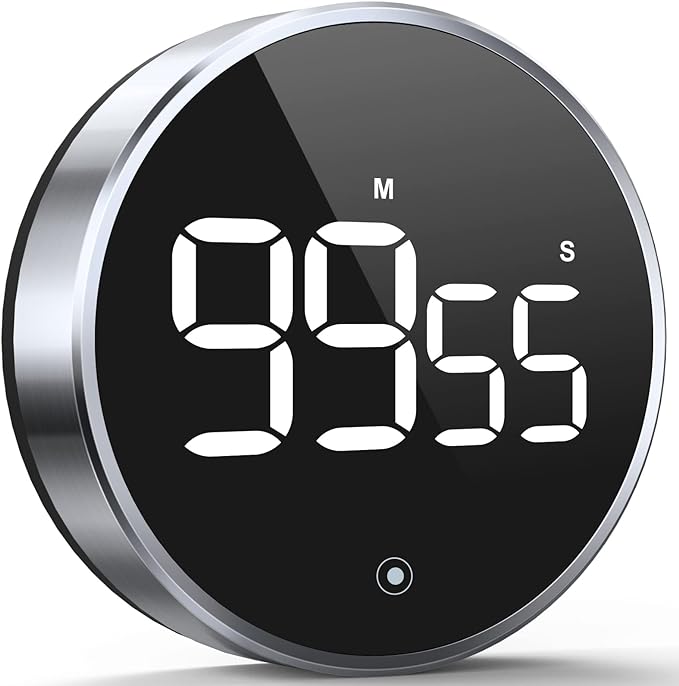 Digital Kitchen Timer, 3.8'' Large LED Display Countdown Countup Timer, Timer for Kids, Classroom Magnetic Timer, Adjustable Volume, Brightness, Easy for Cooking/Study/Office/Exercise (Smooth Knob)