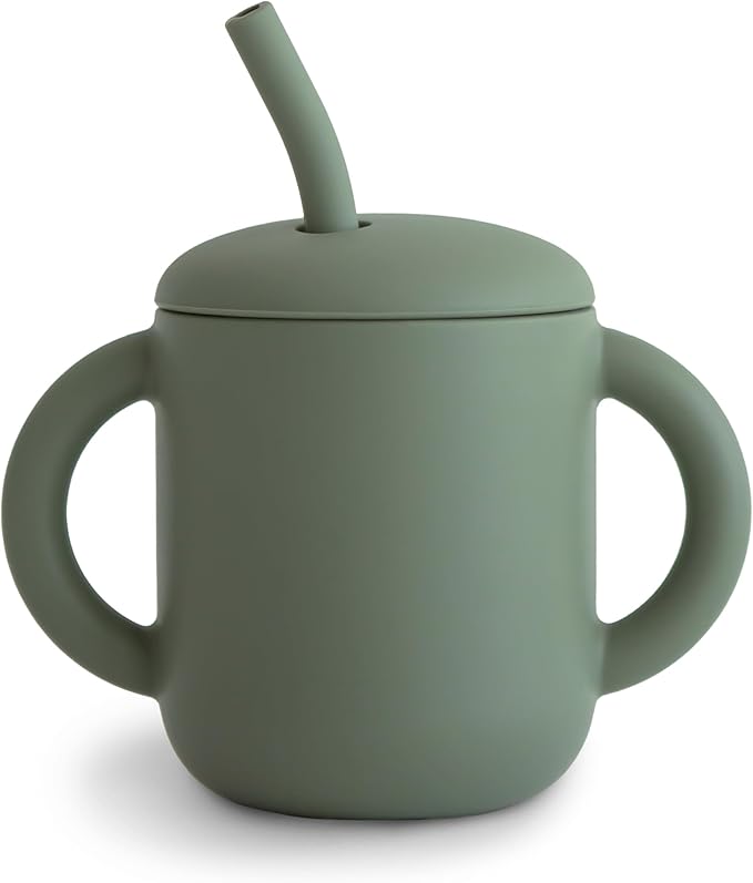 mushie 100% Silicone Training Cup & Straw for Toddlers | 6 Months+ (Dried Thyme)