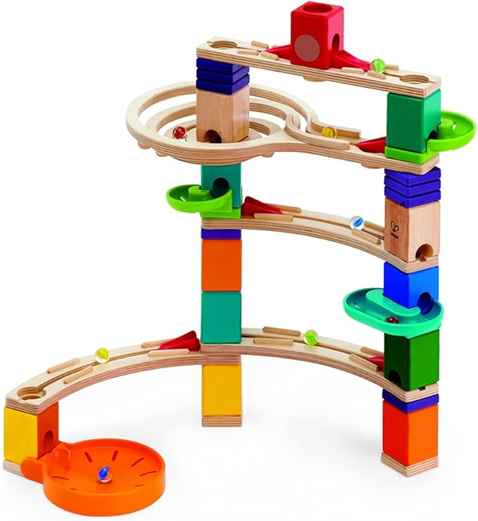 Hape Quadrilla Cliffhanger Wooden Marble Run Blocks | Marble Maze Run Set, Early Educational STEM Development Building Toys for Kids, Multicolor, Model:E6020