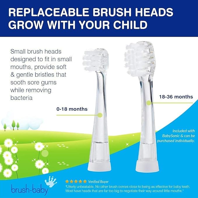 BabySonic Infant and Toddler Electric Toothbrush for Ages 0-3 Years - Safe and Sensitive Brush Heads, Sucker Base, Timer, Waterproof
