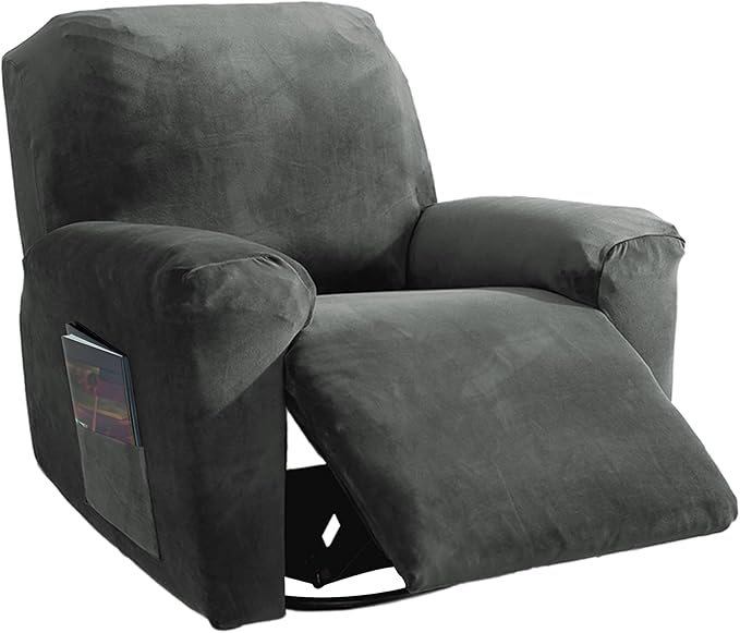 NORTHERN BROTHERS Stretchy Recliner Chair Covers, Velvet Recliner Covers, Lazy Boy Chair Cover (Dark Grey, 1 Seat)