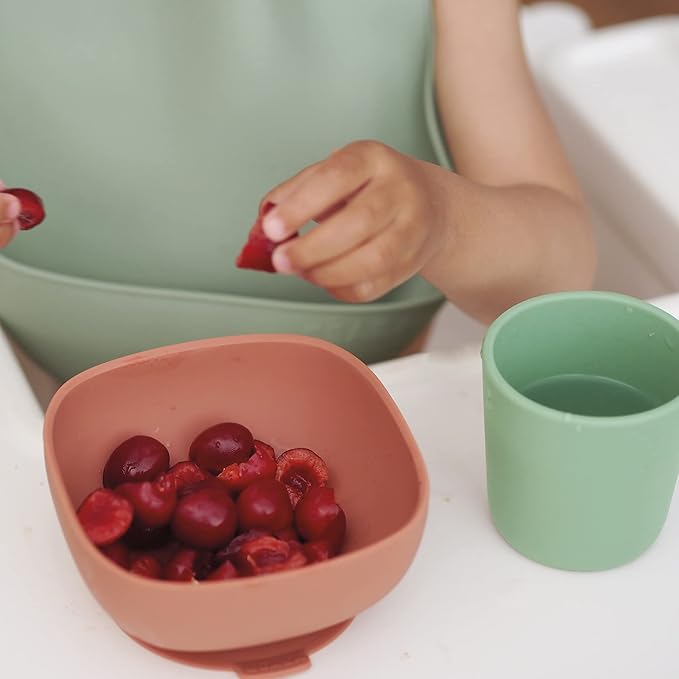 BEABA 100% Silicone 4 Piece Baby Feeding Set, Suction Plates for Baby, Includes Plate, Bowl, Cup, 2nd Stage Silicone Spoon, High Grade Food Safe Silicone, Mineral