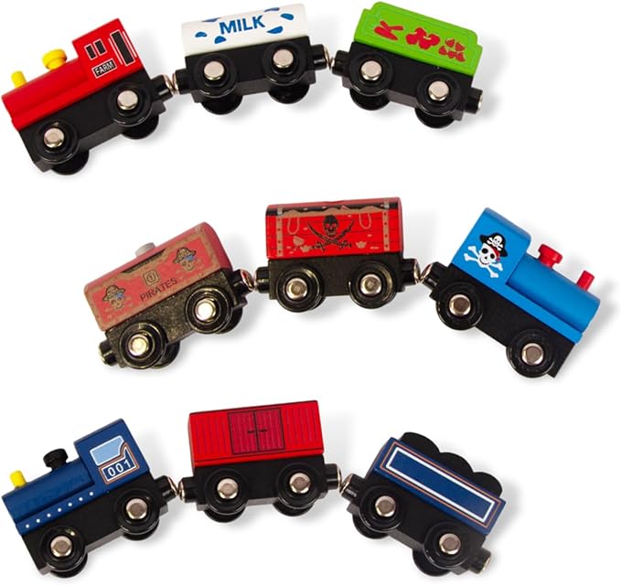 Wooden Train Sets for Toddlers, 9 Pcs Train Toy Magnetic Sets Fits Brio, Thomas, Melissa and Doug, Kids for Boys Girls 3 4 5 Years Old