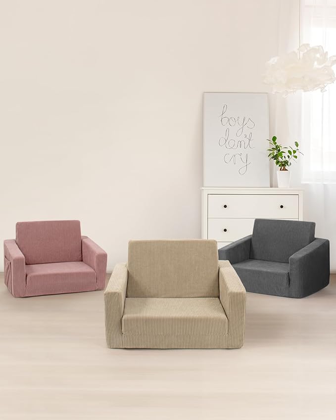 Toddle & Kids Chair,2-in-1 Soft Toddler Couches That Fold Out,Toddler Chairs Comfy 1-3 Years Old,Convertible Sofa to Lounge,Grey