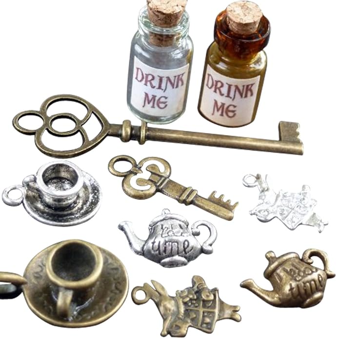 UMBRELLALABORATORY 6-10pcs Alice in Wonderland Party Supplies, Decoration, Potion Bottle with Cork Costume Accessory, DIY jewelry making charms