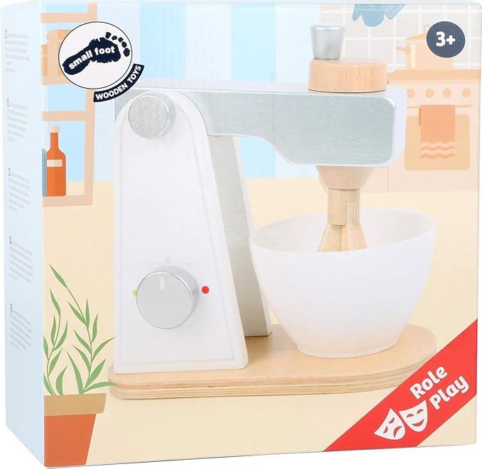 Small Foot Wooden Toys Wooden Mixer with Movable Upper Part and Stirring Bowl for Play Kitchens Designed for Children Ages 3+, Multi (10595)