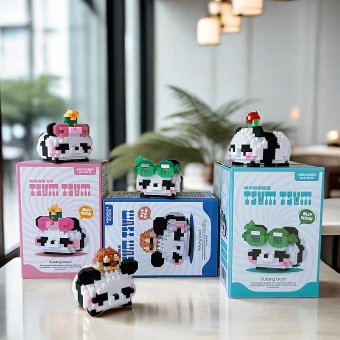 Cute Panda Building Blocks (Set of 4) Panda Mini Building Block Sets are All Individually Packaged Adult Building Block Toys Children's Panda Gifts