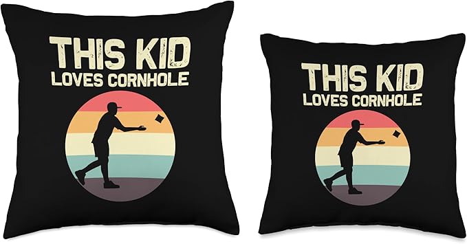 Cornhole Gift Cornhole Player Accessories & Stuff Funny Cornhole Designs Kids Boys Girls Bean Bag Toss Players Throw Pillow, 18x18, Multicolor
