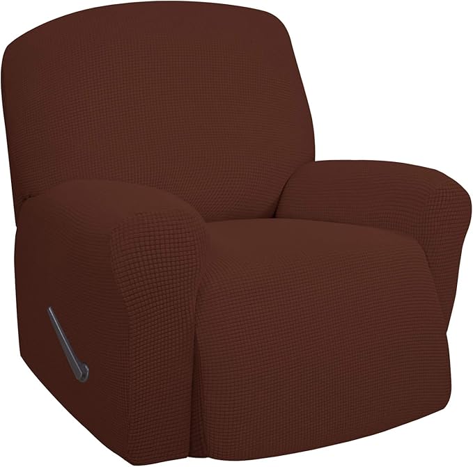 Easy-Going Oversized Recliner Stretch Sofa Slipcover Sofa Cover 1 Piece Furniture Protector Couch Soft with Elastic Bottom Kids,Polyester Spandex Jacquard Fabric Small Checks(Oversize Recliner,Coffee)