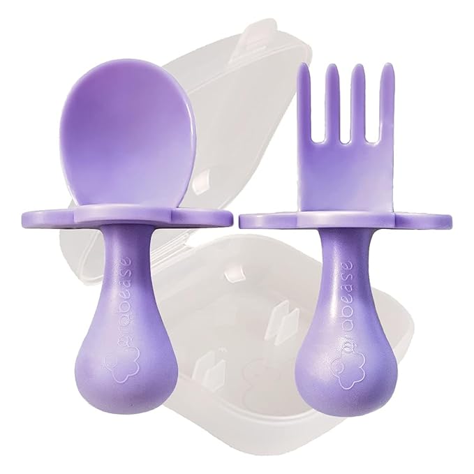 Grabease Toddler & Baby Feeding Utensils Set - Lavender Forks and Spoons - Plastic, 1 Set Toddler Forks - Baby Cutlery