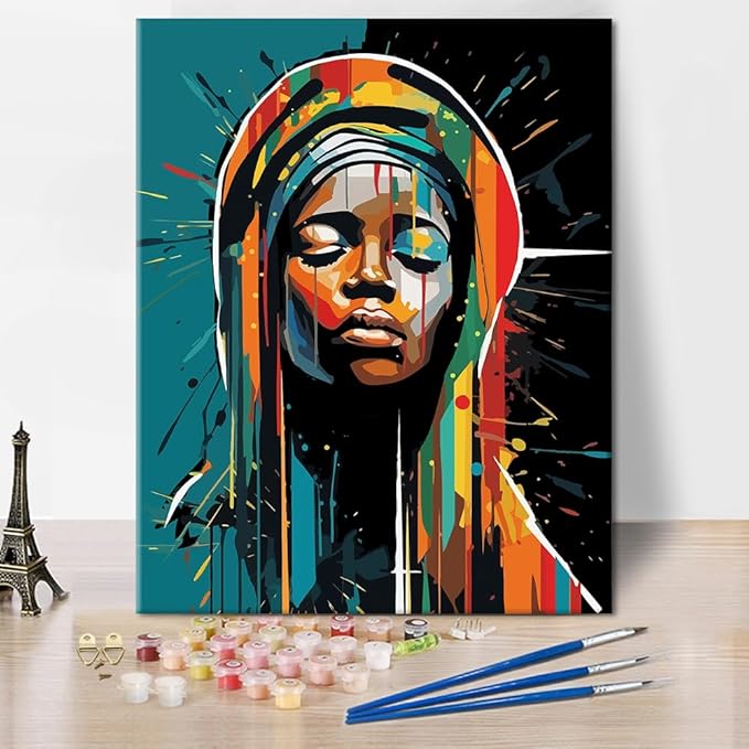 Rebotipy Paint by Numbers Kit for Adults, Virgin Mary Paint by Numbers, Urban Street Art Style Adult Paint by Numbers Kits on Canvas, 16X20 Inch Sunset Paint by Numbers for Adults Beginner Kids