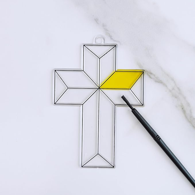 Winlyn 27 Sets Cross Suncatchers Ornaments Decorations DIY Window Paint Art Suncatchers Cross Craft Kits Cross Sun Catchers for Kids Sunday School VBS Christmas Easter Holiday Activities Party Favors