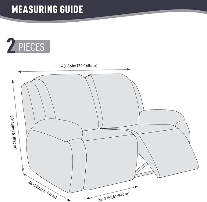 KinCam Recliner Covers, Stretch Reclining Chair Covers, Recliner Sofa Slipcovers Stripe Jacquard Recliner Couch Covers Furniture Protector Covers for Pet Kid (2 Seater, Charcoal Gray)