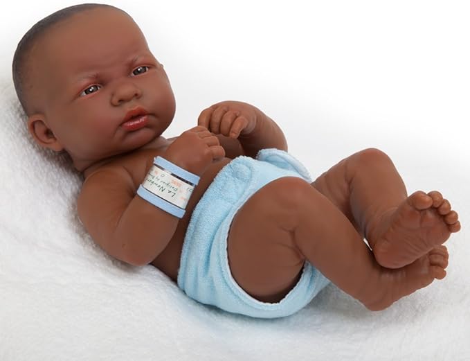 JC Toys - La Newborn First Day African American| 14" Anatomically Correct Real Boy Baby Doll | All-Vinyl Baby Doll with Accessories| Made in Spain | Ages 2+ , Blue