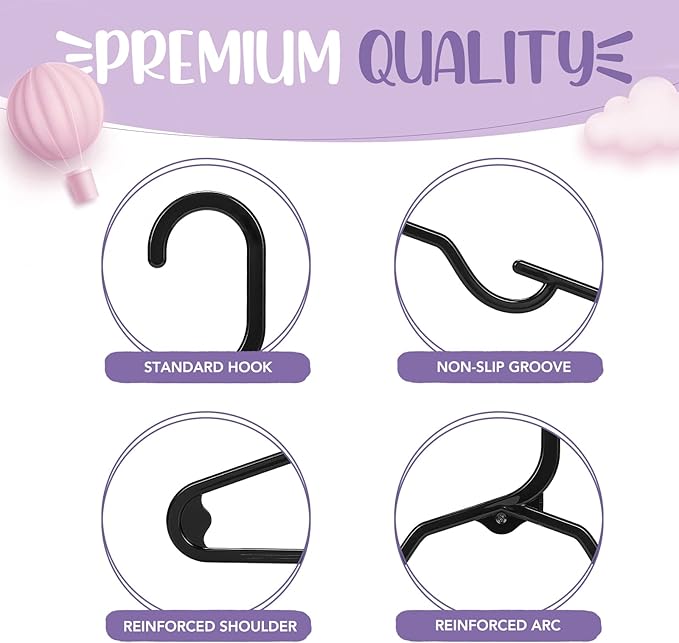 HOUSE DAY Plastic Baby Hangers for Closet 20 Pack, Durable Plastic Kids Hangers for Baby Clothes, Thin & Compact Childrens Hangers, Space Saving Black Baby Hangers, Small Hangers for Kids Clothes