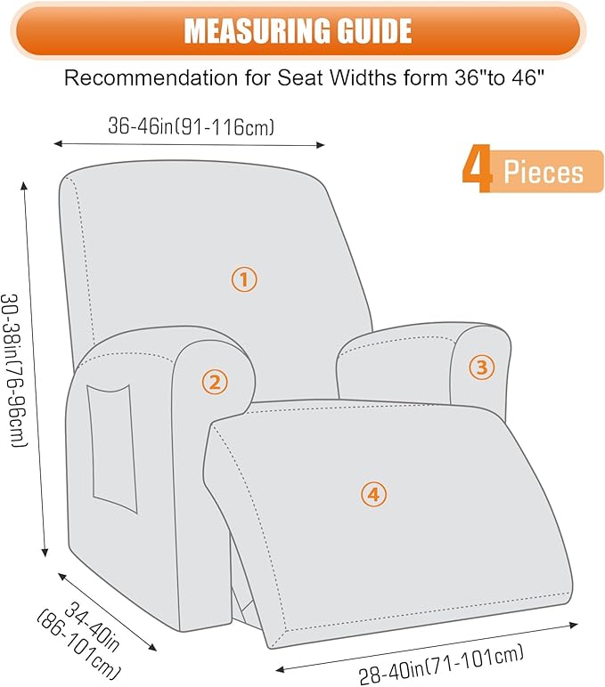 VANSOFY Oversized Recliner Chair Cover, 4-Pieces Stretch Recliner Covers for Recliner Chair Soft Reclining Chair Slipcover Jacquard Pattern Furniture Protector for Dogs Cats(Light Gray)