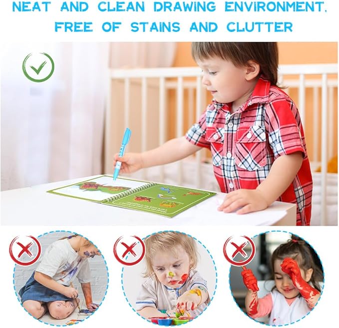 OSDUE 6 Pack Water Coloring Book for Toddler, Water Painting Book for Toddlers, Paint with Water Books, Educational Learning Doodle Toy, Reusable No-Mess Art Book Travel Toys & Xmas Gift for Kids