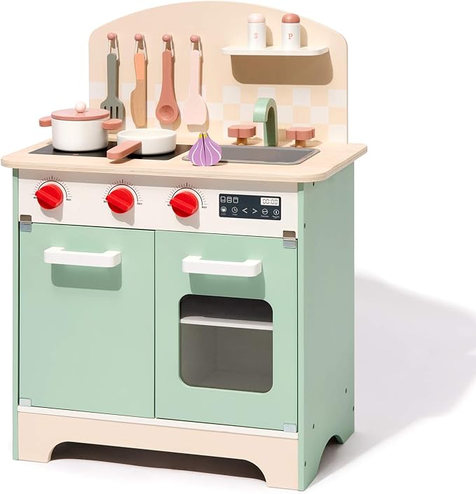 ROBUD Kids & Toddlers Kitchen Playset, Wooden Pretend Play Kitchen Set Toy Gift for Girls & Boys
