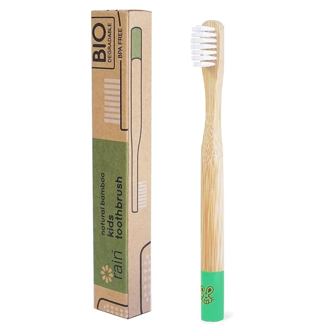 Rain Organic Bamboo Baby Toothbrush - 100% Safe Infant Toddler Kids Toothbrush 6 to 12 Months and Up, Natural BPA-Free Biodegradable Wood Toothbrush Extra Soft Bristles Children's Dental Care (1 Pack)