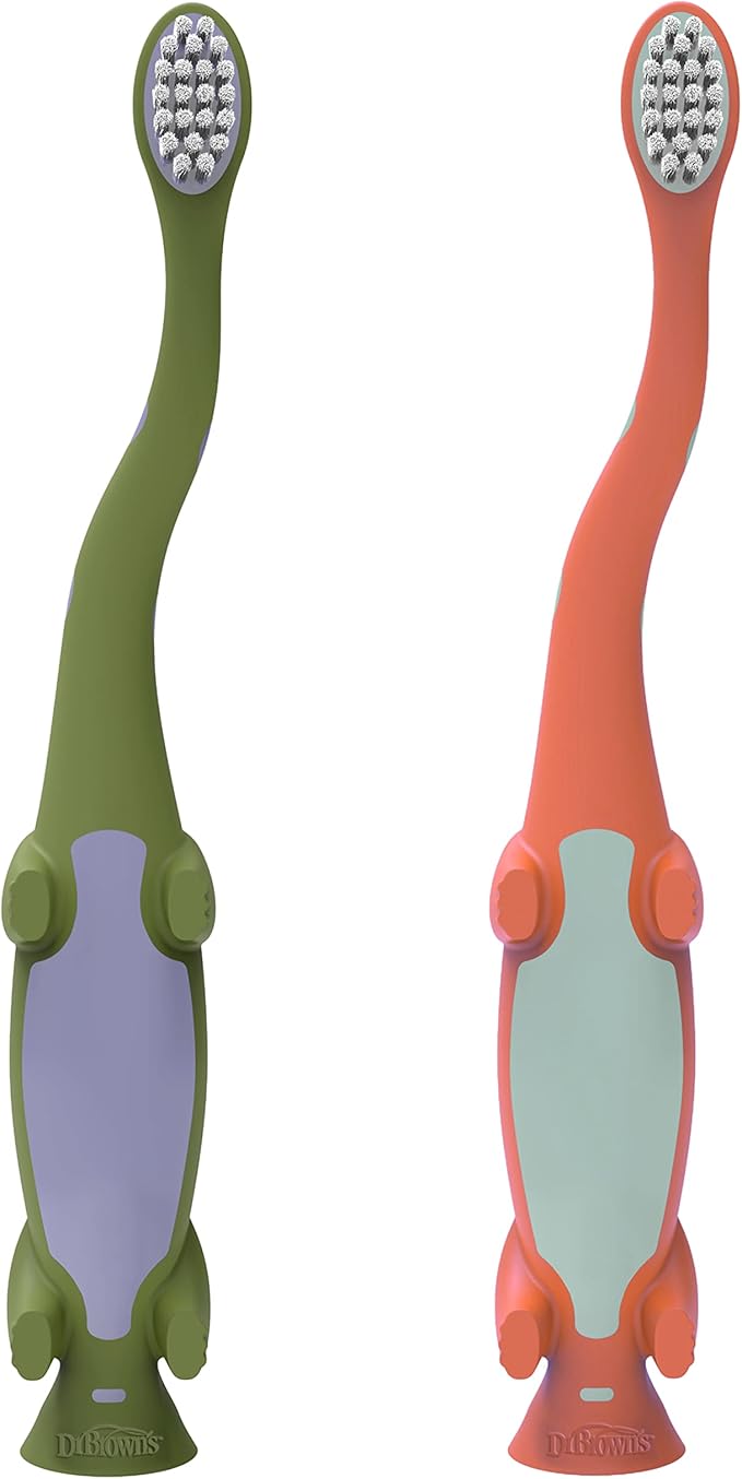 Dr. Brown's Toddler Toothbrush, Dinosaur, Green and Orange, 2-Pack