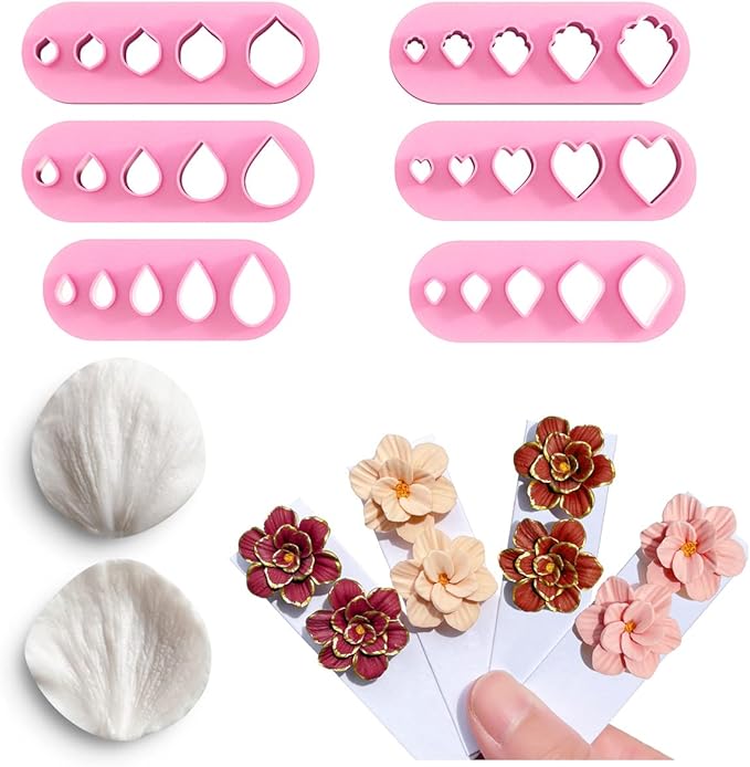 Keoker Flower Petal Clay Cutters - Flower Petals Clay Cutters for Earrings Making, 6 Shapes with Petal Press Polymer Clay Molds, Clay Cutters for Polymer Clay Jewelry