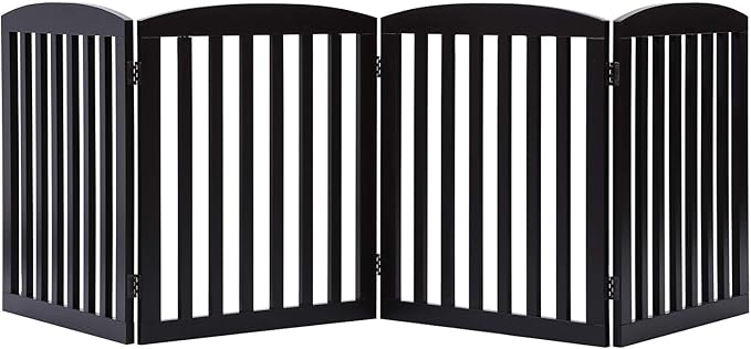 PAWLAND Wooden Freestanding Foldable Pet Gate for Dogs, 24 inch 4 Panels Step Over Fence, Dog Gate for The House, Doorway, Stairs, Extra Wide (Espresso, 24" Height-4 Panels)