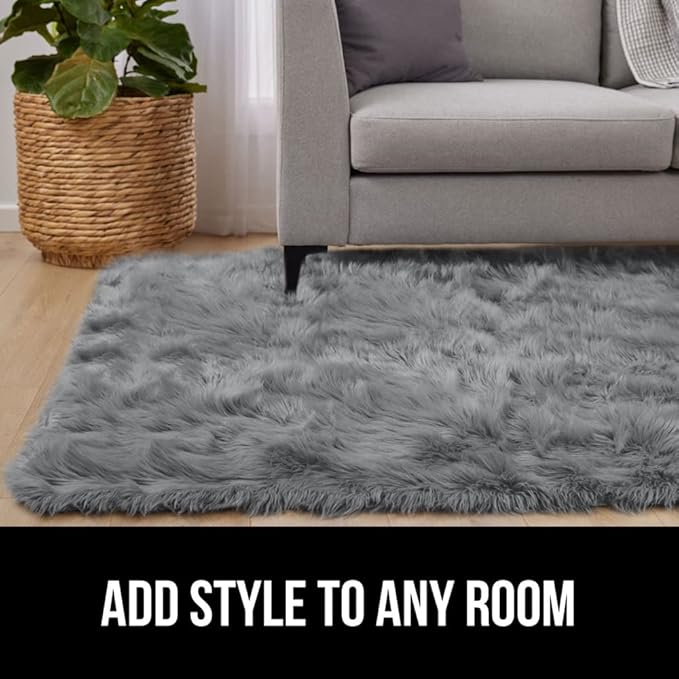 Gorilla Grip Fluffy Faux Fur Rug, 6x9, Machine Washable Soft Furry Area Rugs, Durable Rubber Backing, Plush Floor Carpets for Baby Nursery, Bedroom, Living Room Shag Carpet, Luxury Home Decor, Gray