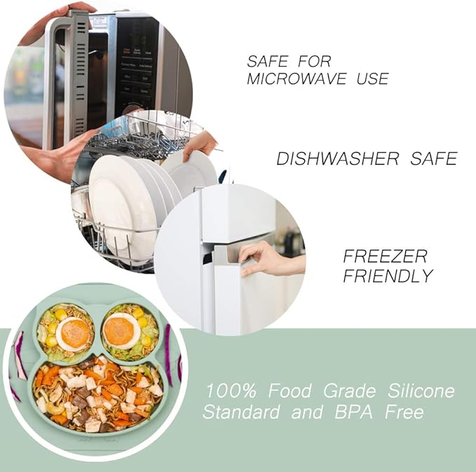 Qshare Toddler Plate, Portable Baby Plate for Toddlers and Kids, BPA-Free Strong Suction Plates for Toddlers, Dishwasher and Microwave Safe Silicone Placemat 11x8x1 inch
