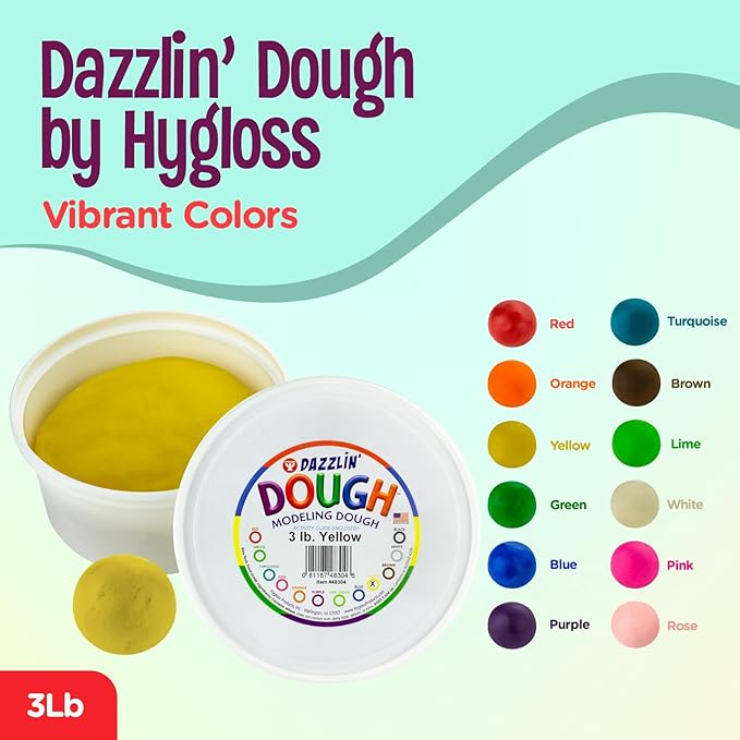Hygloss Play Modeling Dough - Yellow Dough Unscented - Safe & Non-Toxic for Kids Arts & Crafts - Party Favors - Classroom Supplies - 3lb
